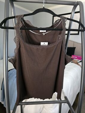 NWT- Cotton On Brown Ribbed Lace-Trim Camisole